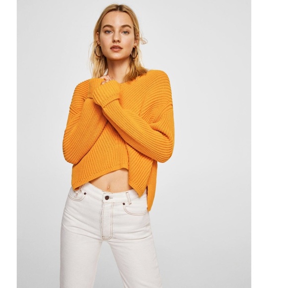 Mango V-Neck Knit Orange Sweater Medium - Picture 1 of 12